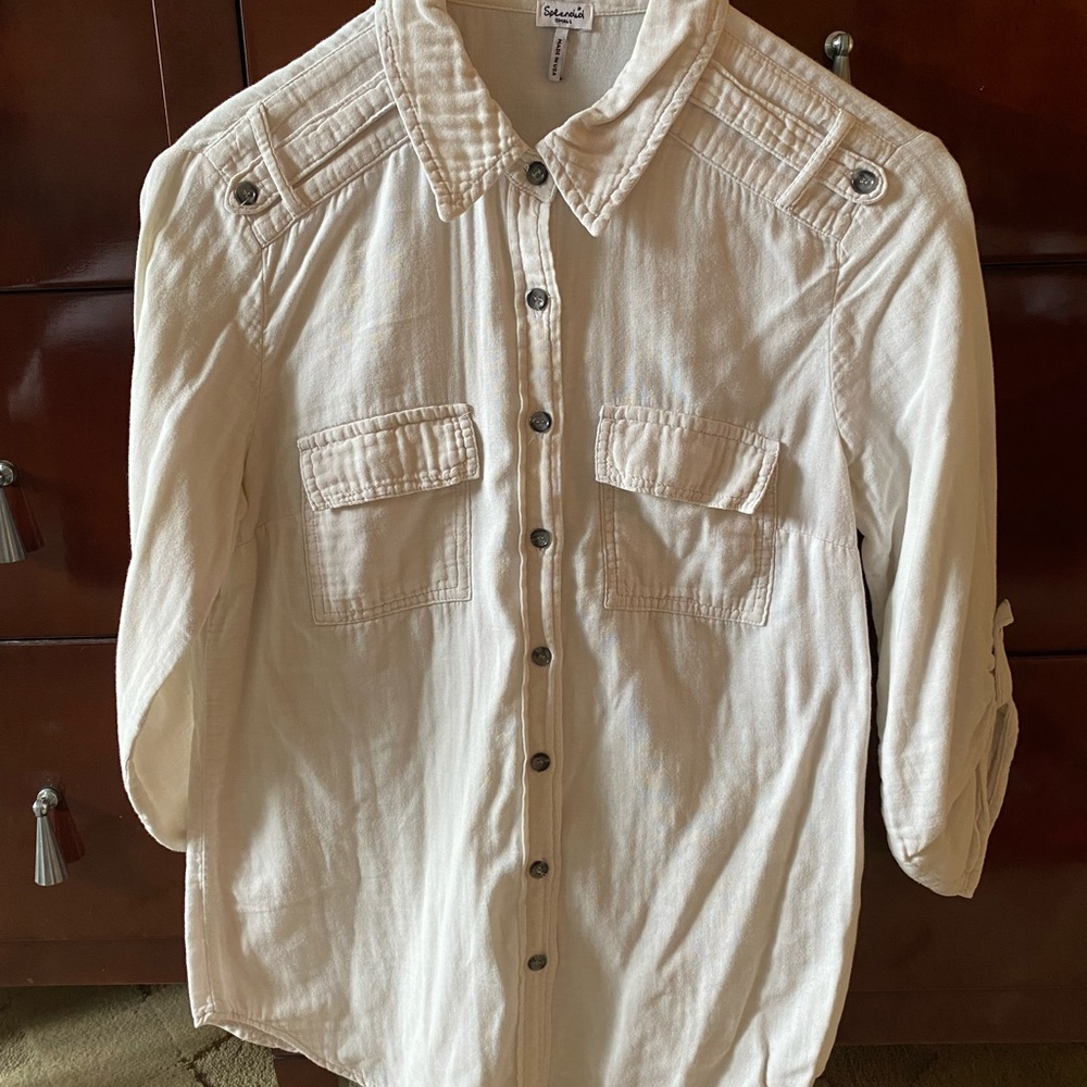 Military style cotton blouse with ¾ sleeve